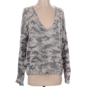 27 Miles Malibu Gray 100% Cashmere V Neck Camo Oversized Boyfriend Sweater L
